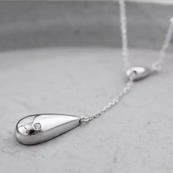 NEW 925 Silver Zircon Water Drop Lariat Necklace - Picture 6 of 11